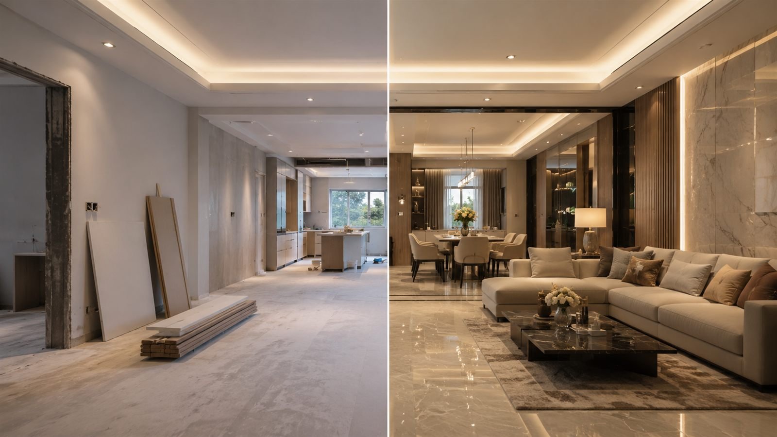 Home renovation services in Hyderabad before and after interior transformation