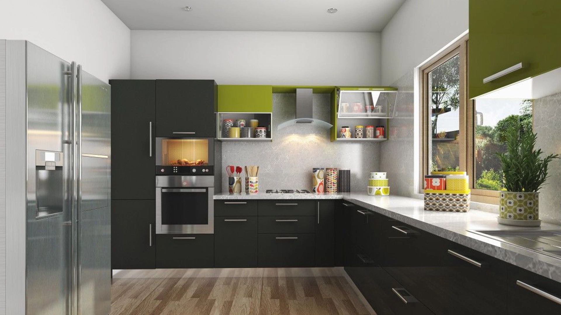L-Shaped Modular Kitchen in Gachibowli by SR Group interior designers in Hyderabad